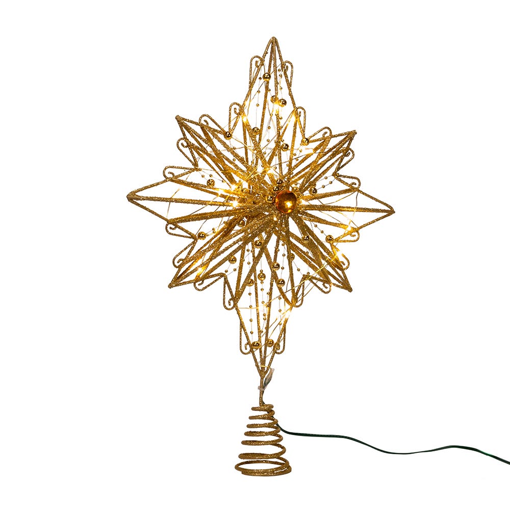 Kurt Adler 15.5-Inch 30-Light Fairy Light Gold Star Tree Top